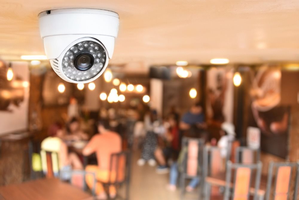 Security camera monitoring a restaurant